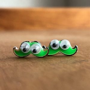 GREEN MUSTACHE EARRINGS